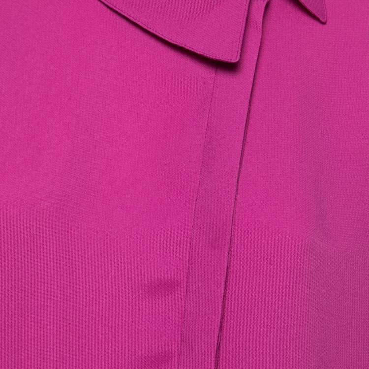 Pre Owned Armani Collezioni Purple Silk Asymmetric Collar Detailed Blouse M