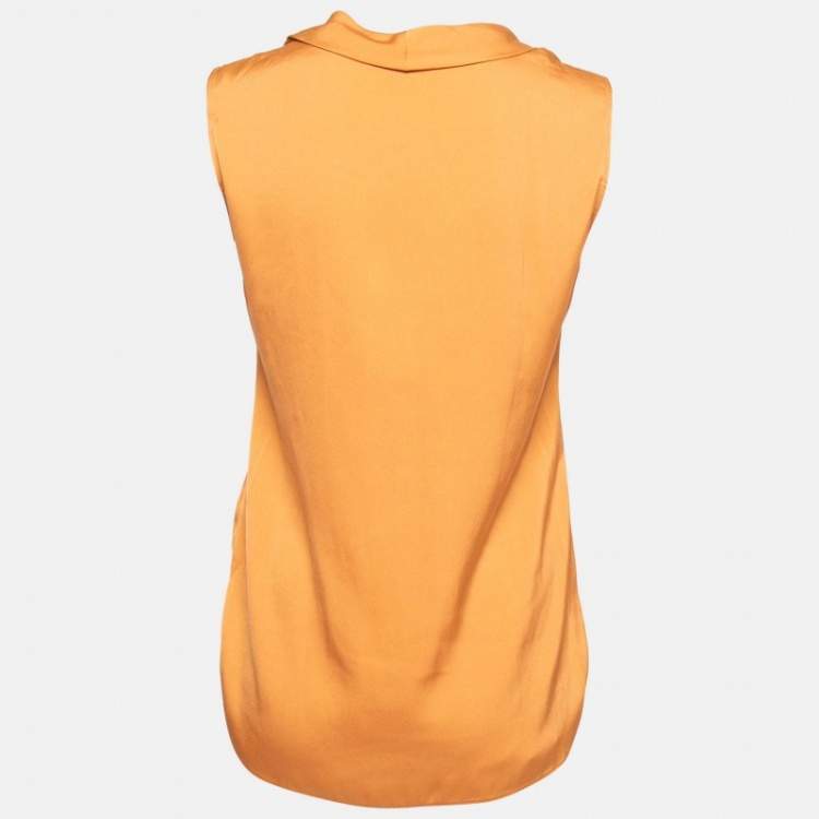 Pre Owned Armani Collezioni Orange Silk V-Neck Sleeveless Top S