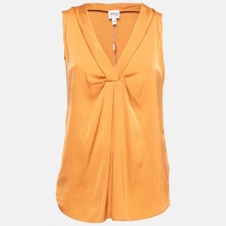 Pre Owned Armani Collezioni Orange Silk V-Neck Sleeveless Top S