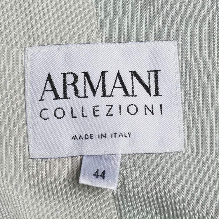 Pre Owned Armani Collezioni Green Slub Cotton Mother of Pearl Buttoned Blazer M