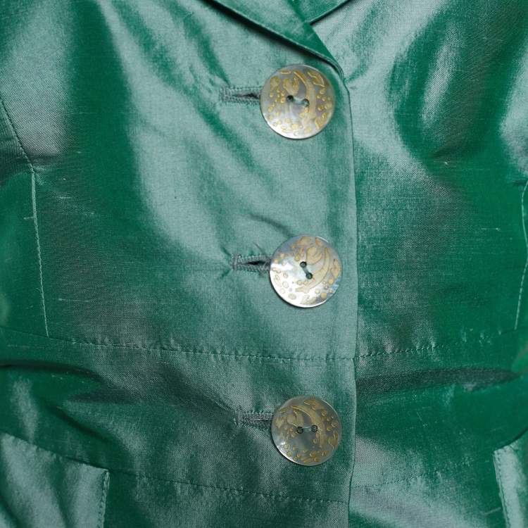 Pre Owned Armani Collezioni Green Slub Cotton Mother of Pearl Buttoned Blazer M