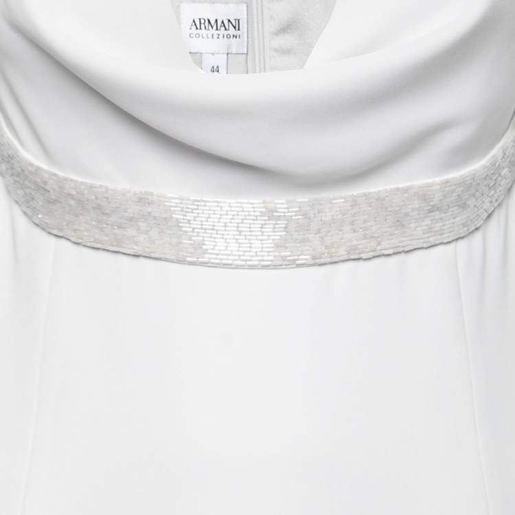 Pre Owned Armani Collezioni Grey Silk Beaded Embellished Cowl Neck Maxi Dress M