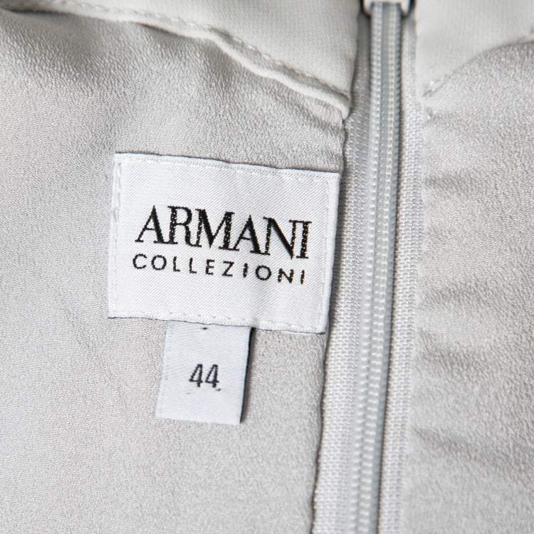 Pre Owned Armani Collezioni Grey Silk Beaded Embellished Cowl Neck Maxi Dress M