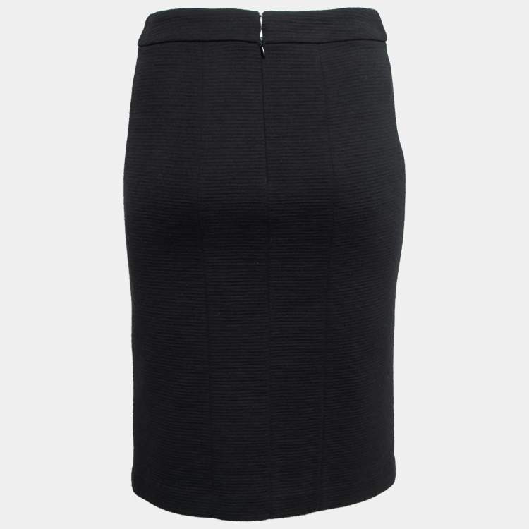 Pre Owned Armani Collezioni Black Wool Stretch Pencil Skirt S