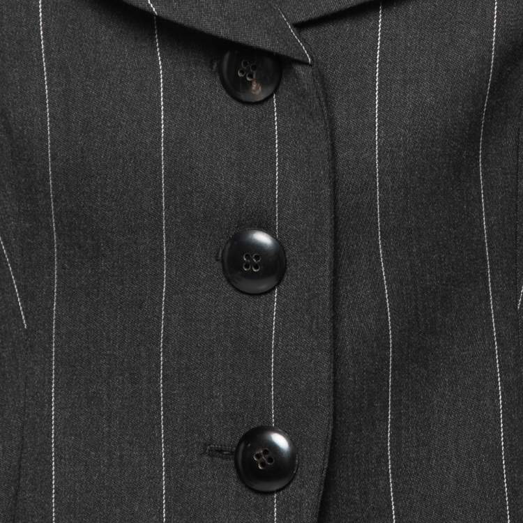Pre Owned Armani Collezioni Charcoal Grey Pinstriped Wool Tailored Suit M