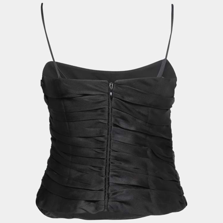 Pre Owned Armani Collezioni Black Textured Silk Gathered Camisole M