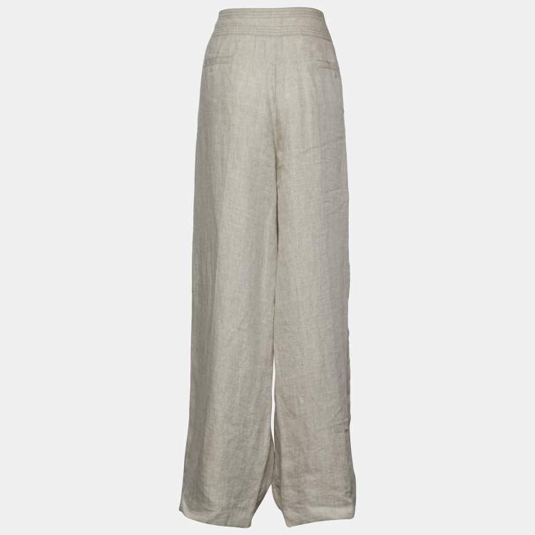 Pre Owned Armani Collezioni Light Beige Linen Flared Trousers L Waist 35" 