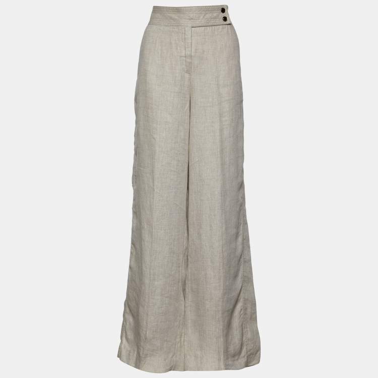 Pre Owned Armani Collezioni Light Beige Linen Flared Trousers L Waist 35" 