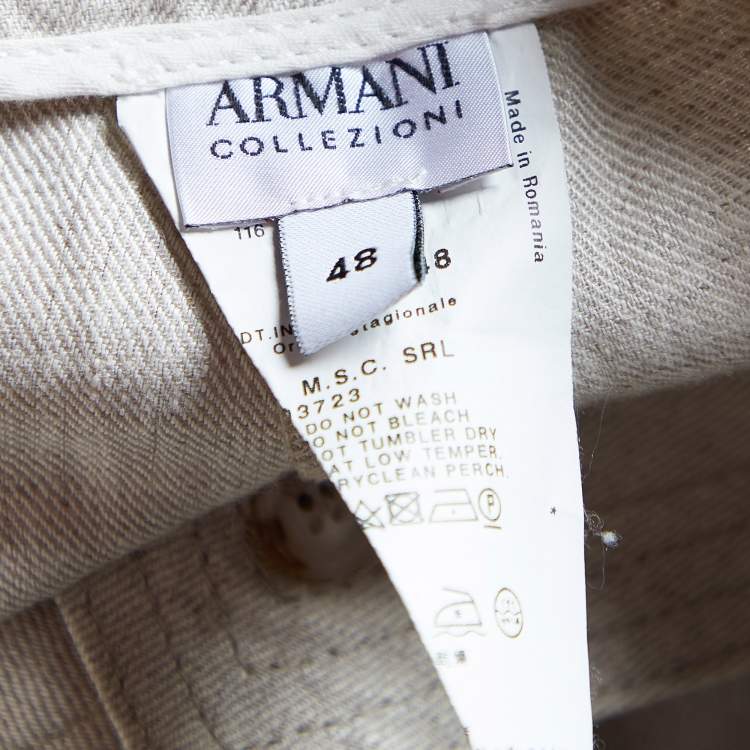 Pre Owned Armani Collezioni Light Beige Linen Flared Trousers L Waist 35" 