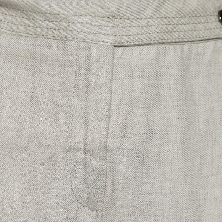 Pre Owned Armani Collezioni Light Beige Linen Flared Trousers L Waist 35" 