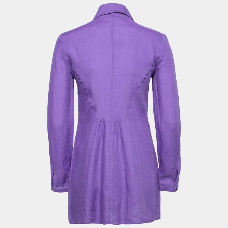 Pre Owned Armani Collezioni Purple Synthetic Pintuck Button Front Tunic S