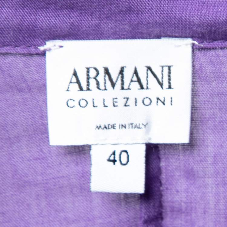 Pre Owned Armani Collezioni Purple Synthetic Pintuck Button Front Tunic S