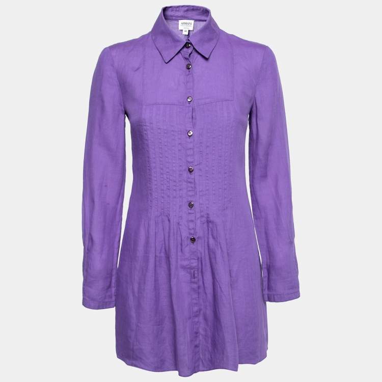 Pre Owned Armani Collezioni Purple Synthetic Pintuck Button Front Tunic S