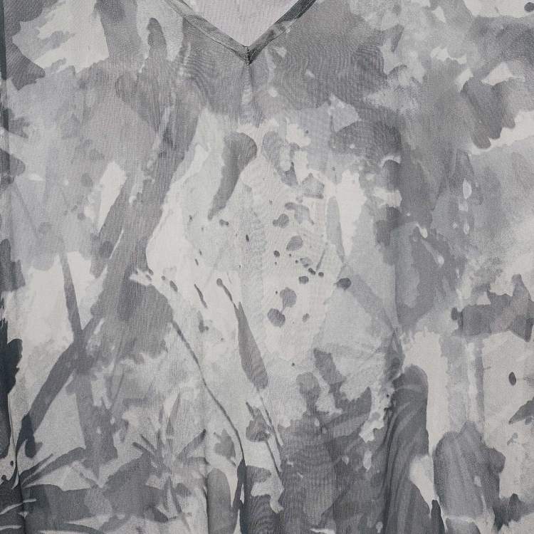 Pre Owned Armani Collezioni Grey Abstract Print Silk Sheer Blouse M