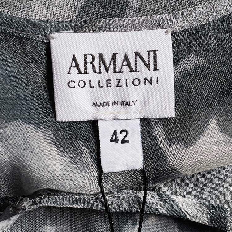 Pre Owned Armani Collezioni Grey Abstract Print Silk Sheer Blouse M