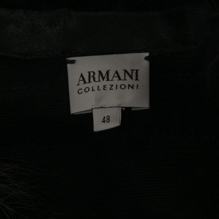 Pre Owned Armani Collezioni Black Fur & Tulle Bead Embellished Jacket L
