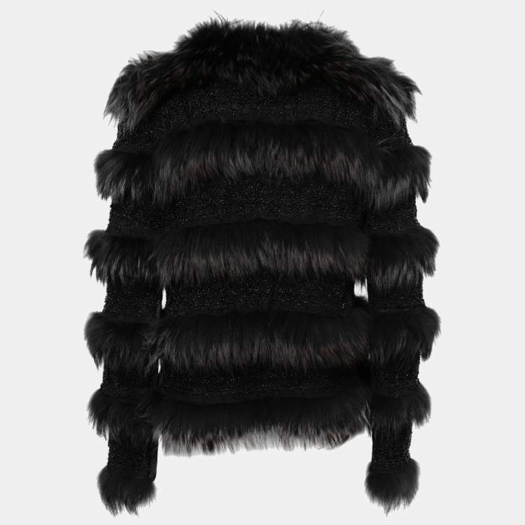Pre Owned Armani Collezioni Black Fur & Tulle Bead Embellished Jacket L