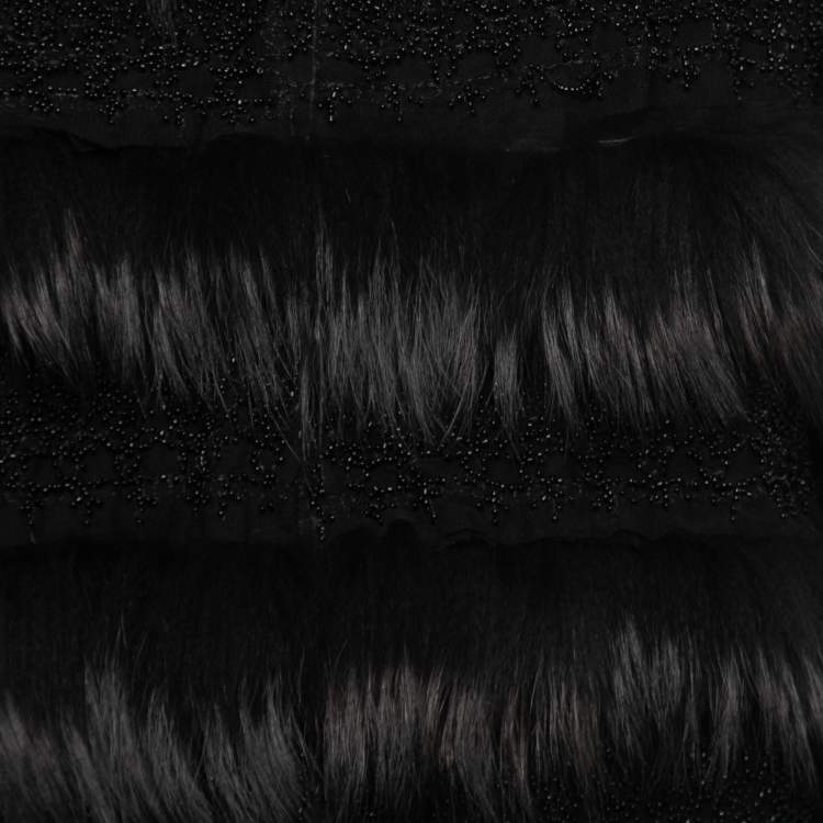 Pre Owned Armani Collezioni Black Fur & Tulle Bead Embellished Jacket L