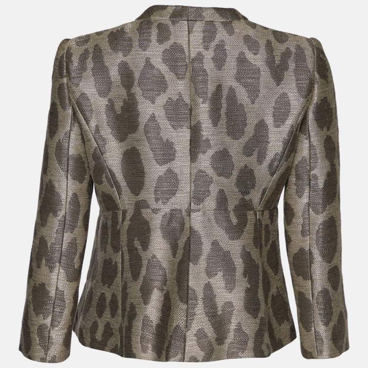 Pre Owned Armani Collezioni Beige Animal Printed Textured cotton Blazer S