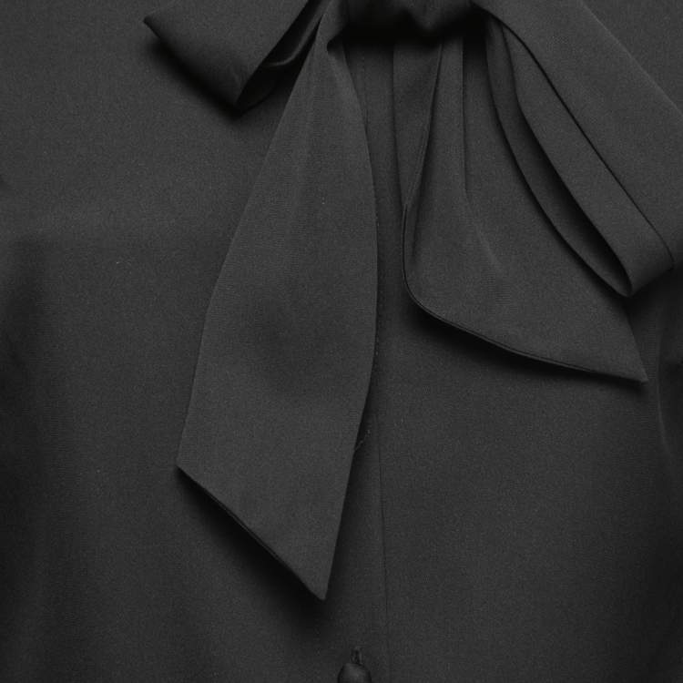 Pre Owned Armani Collezioni Black Silk Tie-Neck Blouse M