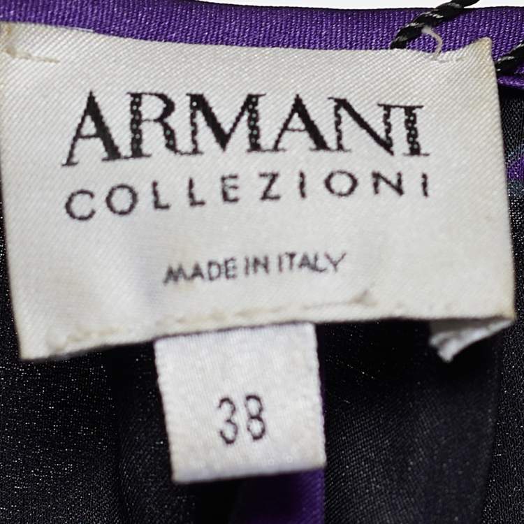 Pre Owned Armani Collezioni Purple & Black Floral Print Belted Dress S