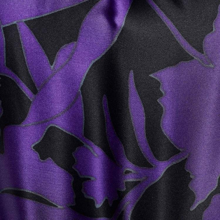 Pre Owned Armani Collezioni Purple & Black Floral Print Belted Dress S