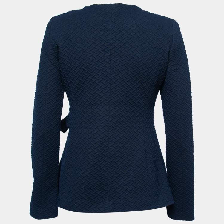 Pre Owned Armani Collezioni Navy Blue Embossed Tie-Up Detail Blazer M