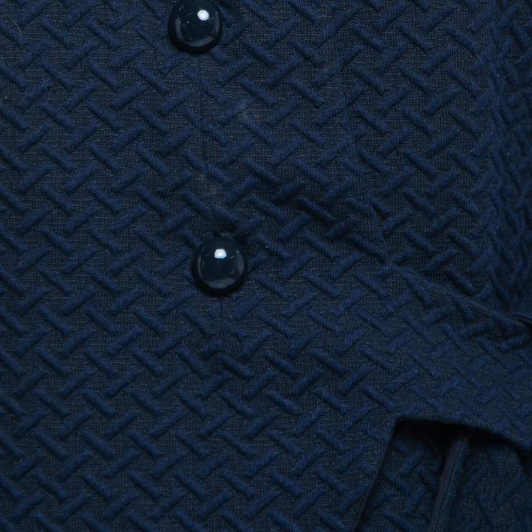 Pre Owned Armani Collezioni Navy Blue Embossed Tie-Up Detail Blazer M