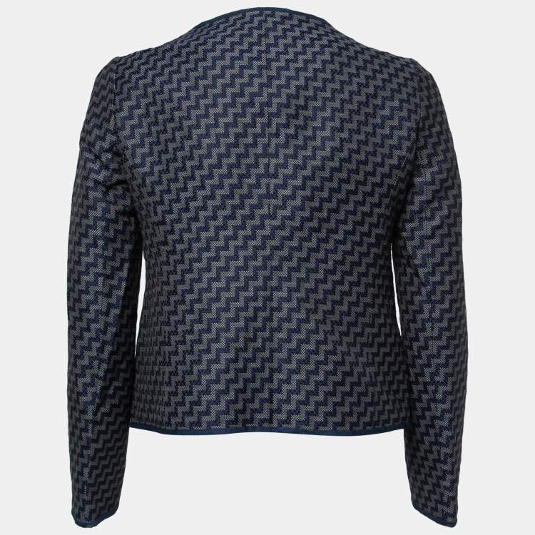 Pre Owned Armani Collezioni Blue Jacquard Button Short Coat S