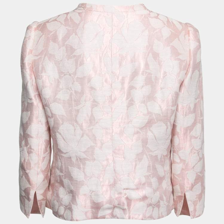 Pre Owned Armani Collezioni Pink Floral Jacquard Button Front Suit Jacket L
