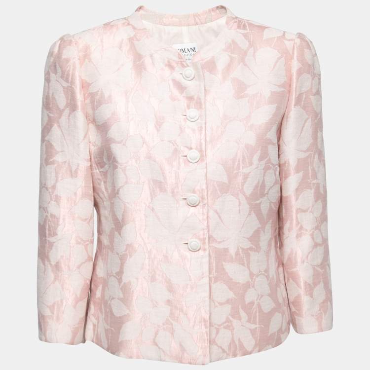 Pre Owned Armani Collezioni Pink Floral Jacquard Button Front Suit Jacket L