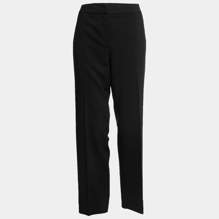 مملوكة مسبقًا Armani Collezioni Black Crepe Wool Straight Leg Trousers L