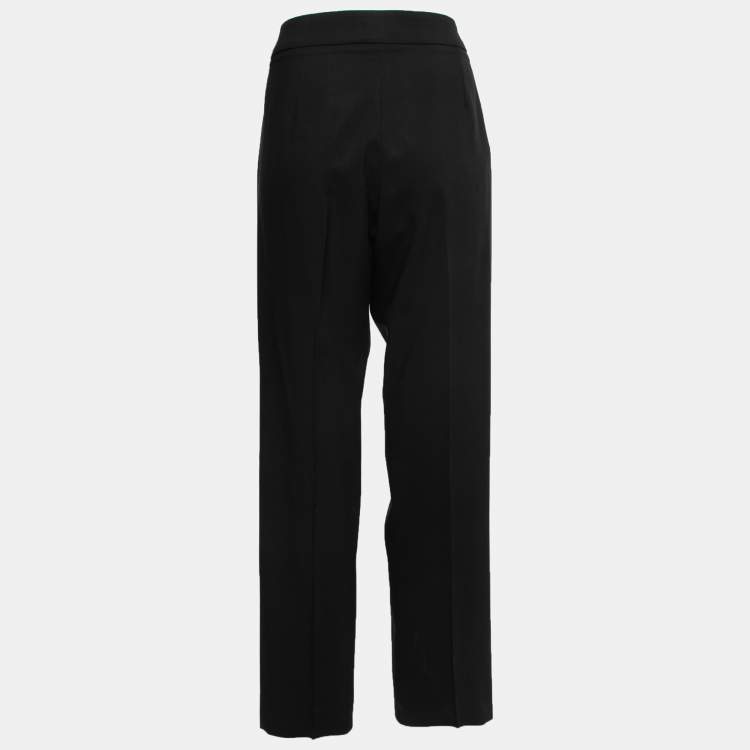 مملوكة مسبقًا Armani Collezioni Black Crepe Wool Straight Leg Trousers L
