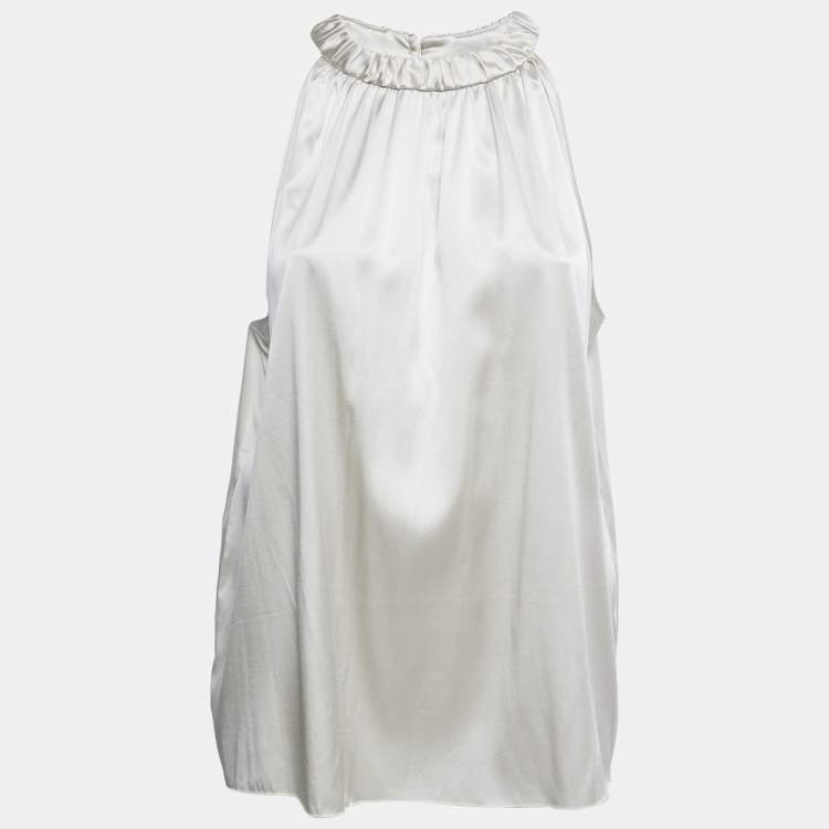 Pre Owned Armani Collezioni Silver Satin Silk Sleeveless Top XL