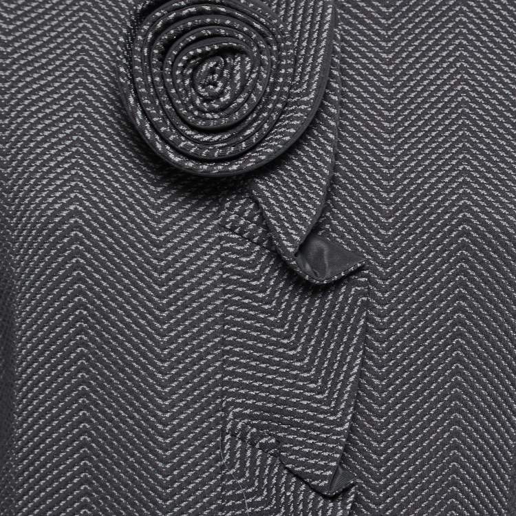 Pre Owned Armani Collezioni Grey Chevron Pattern Floral Detail Ruffled Blazer XL