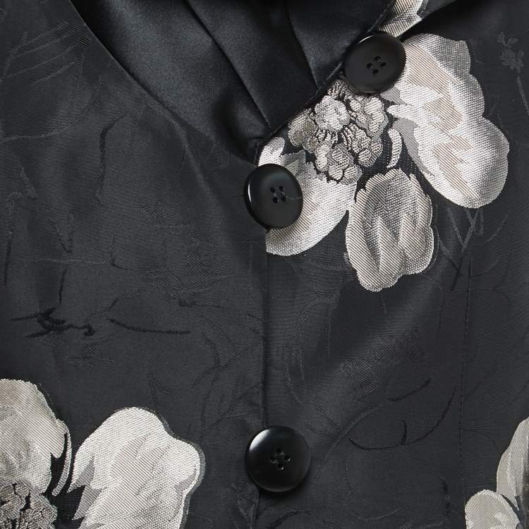 Pre Owned Armani Collezioni Black Floral Jacquard Cowl Neck Blazer M