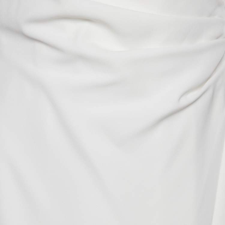 Pre Owned Armani Collezioni White Crepe Draped Sleeveless Faux Wrap Maxi Dress M
