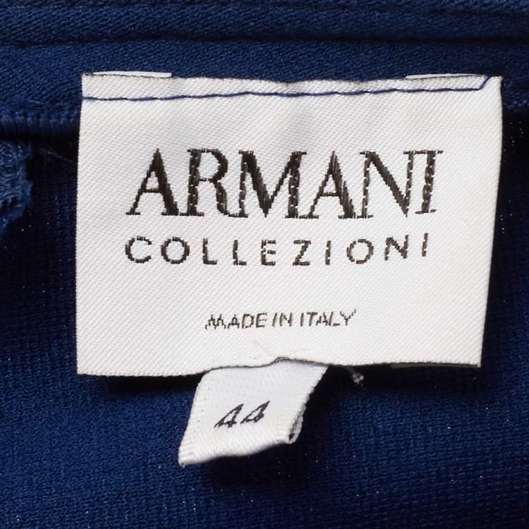 Pre Owned Armani Collezioni Blue Knit Braid Detail Midi Dress M