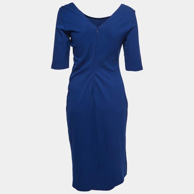 Pre Owned Armani Collezioni Blue Knit Braid Detail Midi Dress M