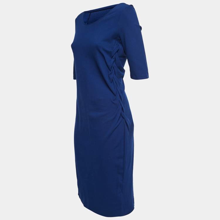 Pre Owned Armani Collezioni Blue Knit Braid Detail Midi Dress M