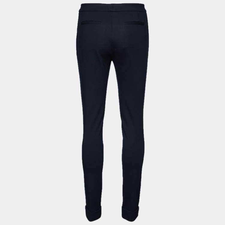 Pre Owned Armani Collezioni Navy Blue Knit Tapered Leg Pants XS