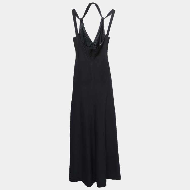 Armani Collezioni Black Crepe V Neck Sleeveless Maxi Dress S