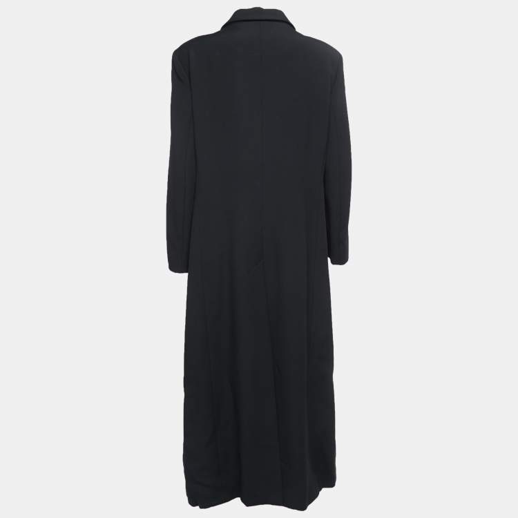Pre Owned Armani Collezioni Vintage Black Wool Buttoned Long Overcoat L