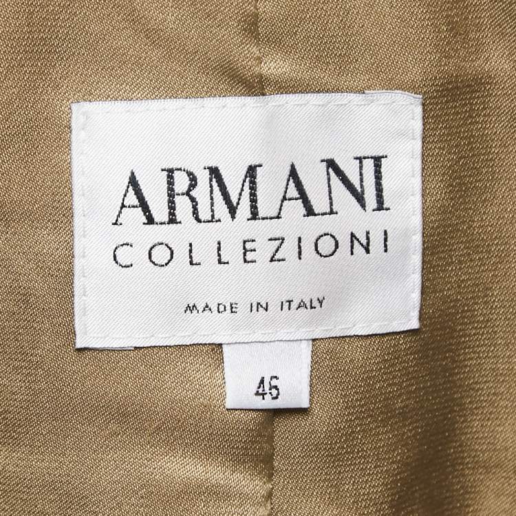 Pre Owned Armani Collezioni Dark Beige Patterned Wool Single Breasted Blazer L