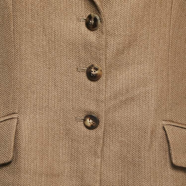 Pre Owned Armani Collezioni Dark Beige Patterned Wool Single Breasted Blazer L