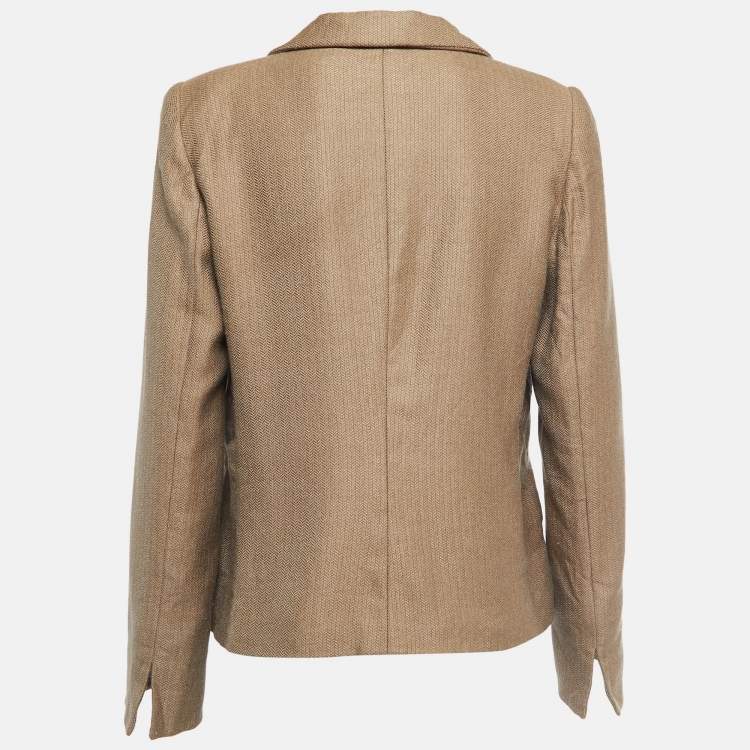 Pre Owned Armani Collezioni Dark Beige Patterned Wool Single Breasted Blazer L