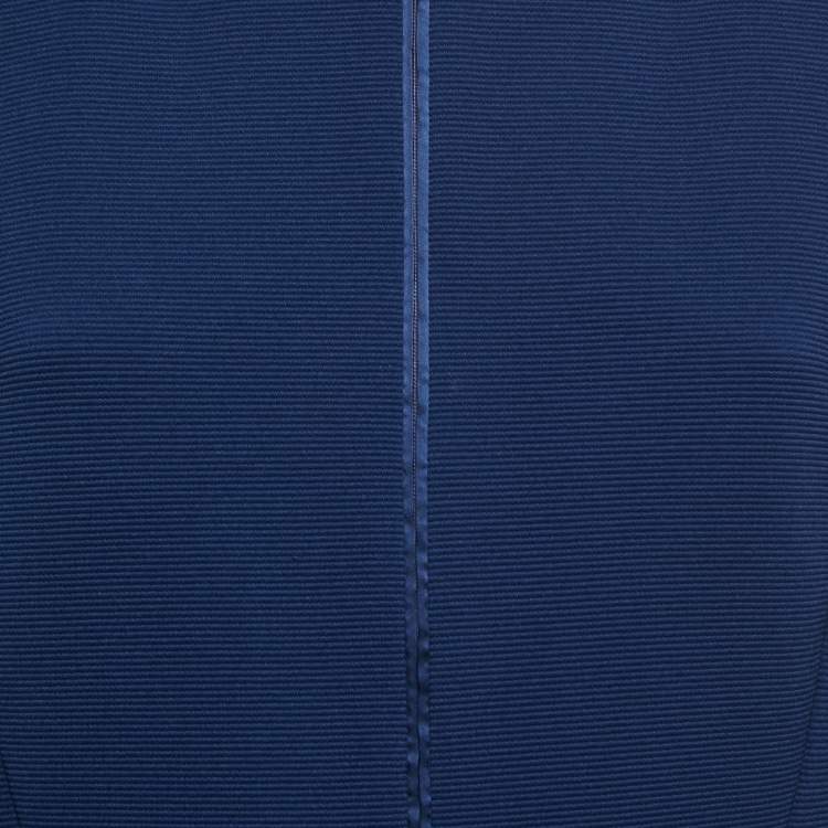 Pre Owned Armani Collezioni Navy Blue Knit Satin Trimmed Skirt Top Set M
