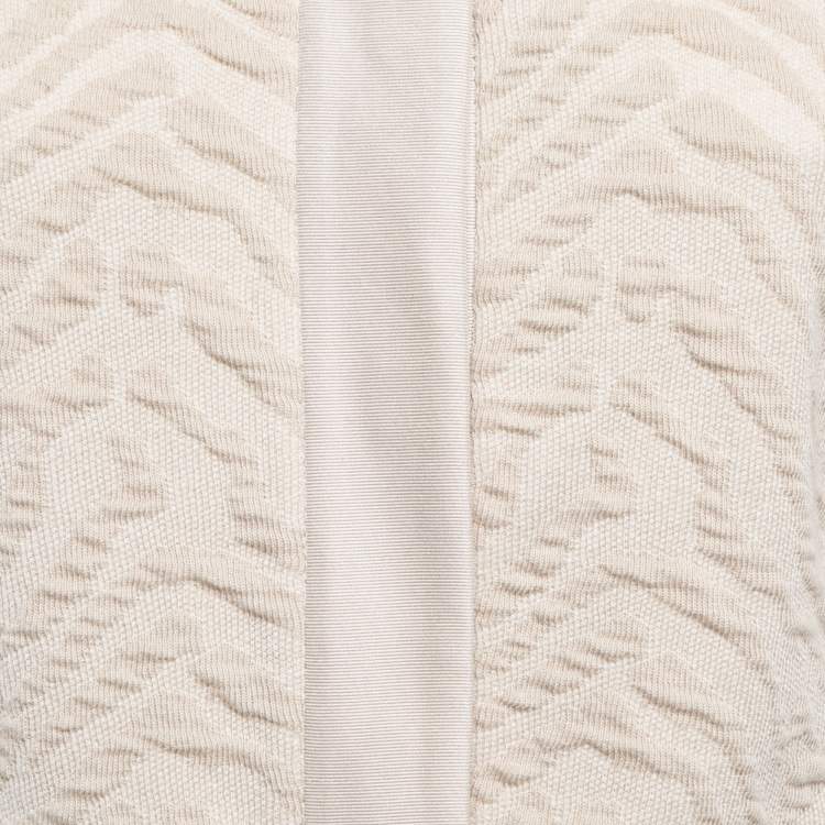 Pre Owned Armani Collezioni Beige Textured Knit Roundneck Jacket L