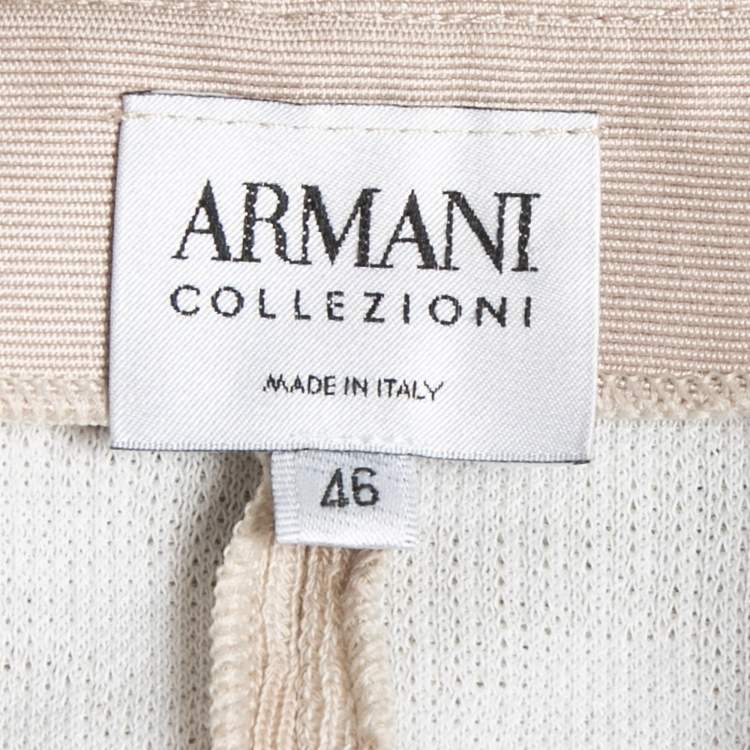 Pre Owned Armani Collezioni Beige Textured Knit Roundneck Jacket L