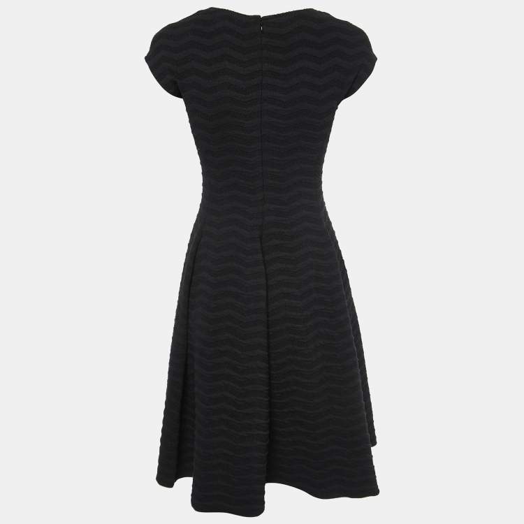 Pre Owned Armani Collezioni Black Patterned Knit Midi Dress M